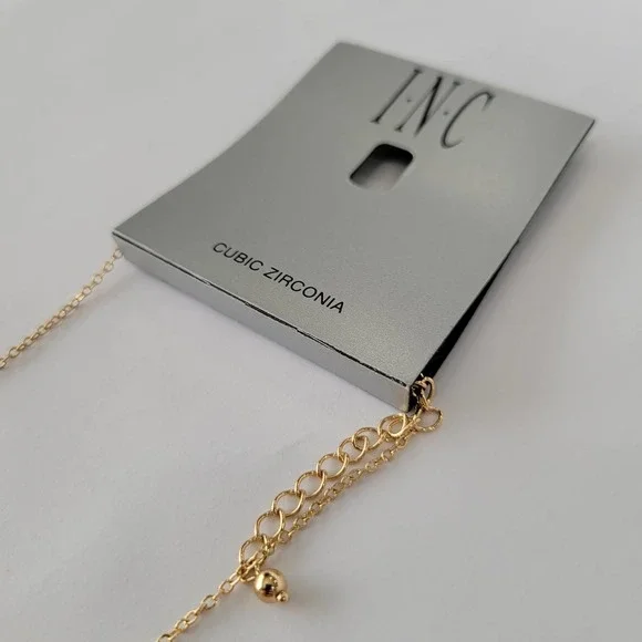 INC International Concepts Cubic Zirconia Crystal Drop Gold Plate Necklace NEW - Picture 8 of 8